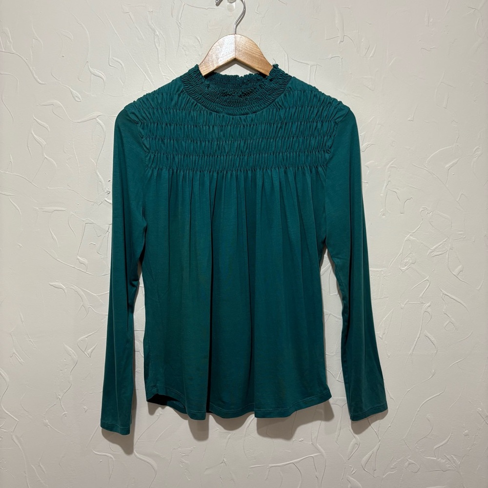Sundance teal ruched detail pleated long sleeve blouse (small)